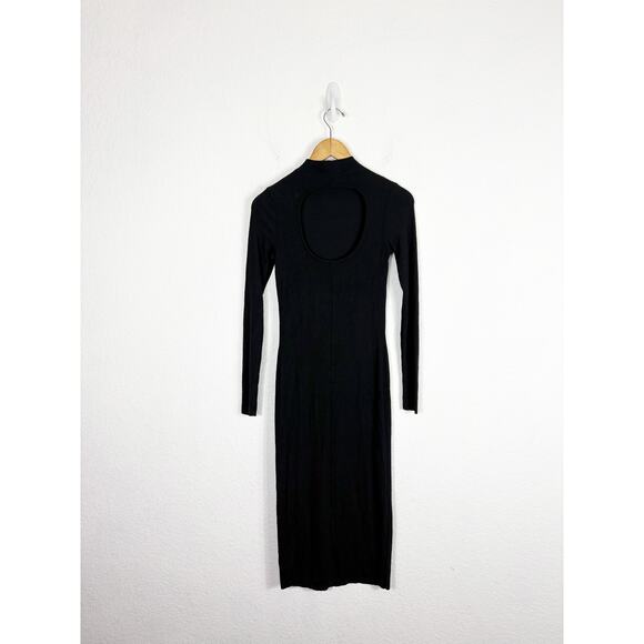 Nation LTD Nicole Turtleneck Midi Dress Size XS Black Ribbed Long Sleeve Cut Out - Picture 12 of 13